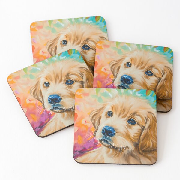 Item preview, Cute adorable golden retriever puppy, pet dog pup colorful painting artwork art designed and sold by PictureUp.