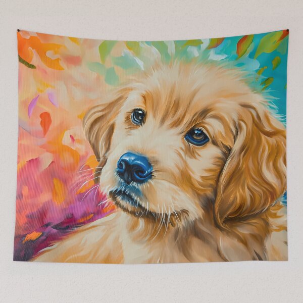 Item preview, Cute adorable golden retriever puppy, pet dog pup colorful painting artwork art designed and sold by PictureUp.