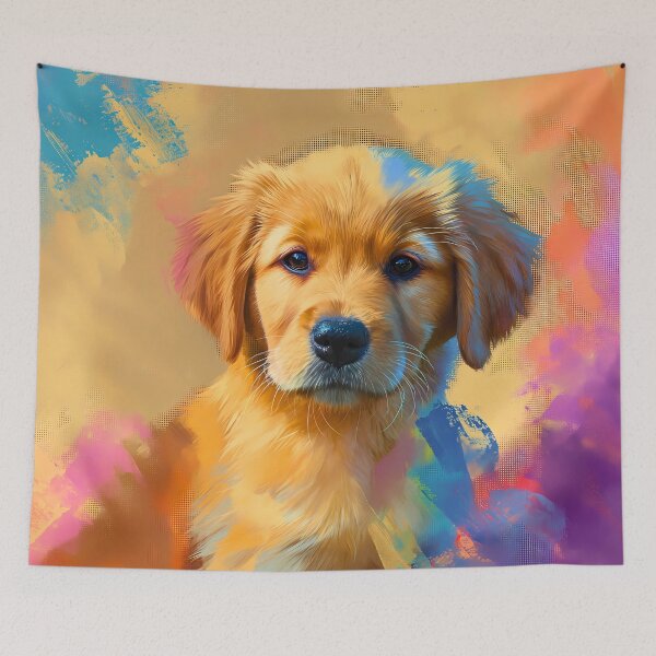 Item preview, Cute adorable golden retriever puppy, pet dog pup colorful painting artwork art designed and sold by PictureUp.