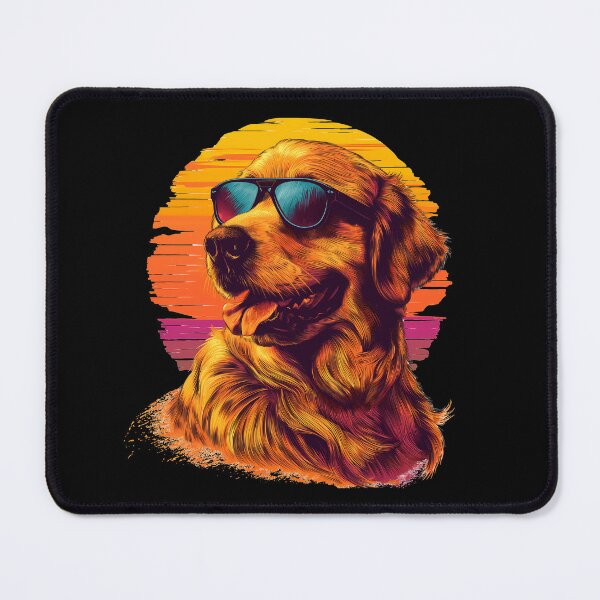 Item preview, Retro vintage golden retriever dog breed head artwork with sunset sea, wearing sunglasses designed and sold by PictureUp.