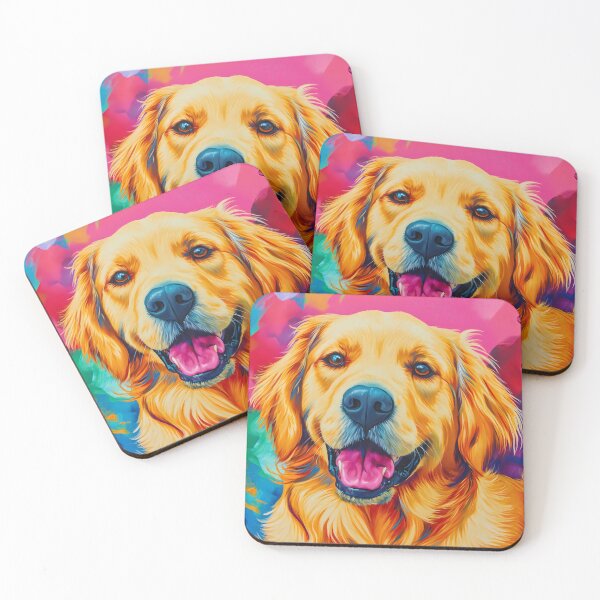 Item preview, Golden retriever pet dog colorful painting artwork, smile on his face, portrait art designed and sold by PictureUp.