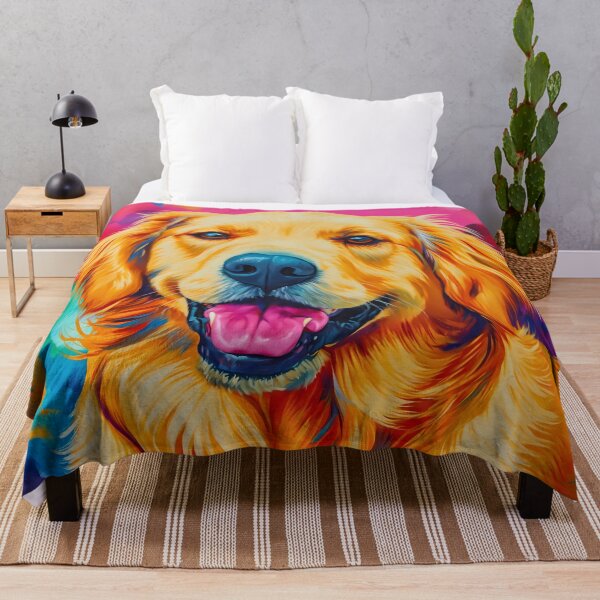 Item preview, Golden retriever pet dog colorful painting artwork, smile on his face, portrait art designed and sold by PictureUp.