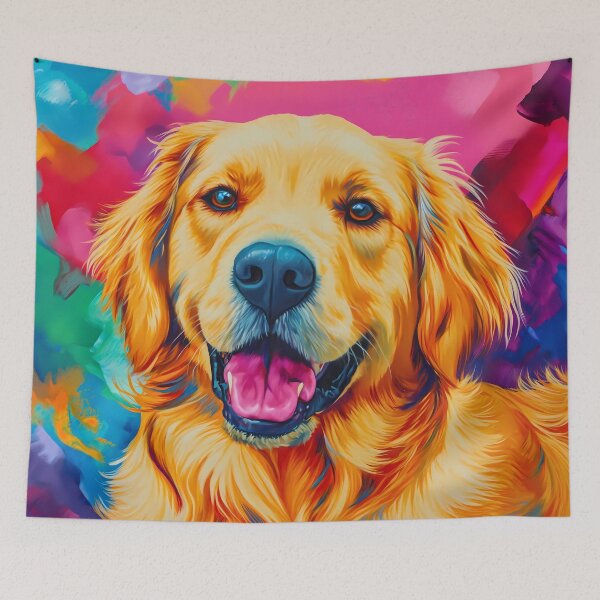 Item preview, Golden retriever pet dog colorful painting artwork, smile on his face, portrait art designed and sold by PictureUp.
