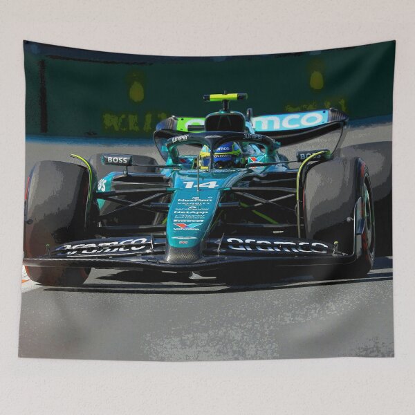 Item preview, Fernando Alonso racing his 2024 F1 race car during the Miami Grand Prix watercolor designed and sold by Rodissimus1984.