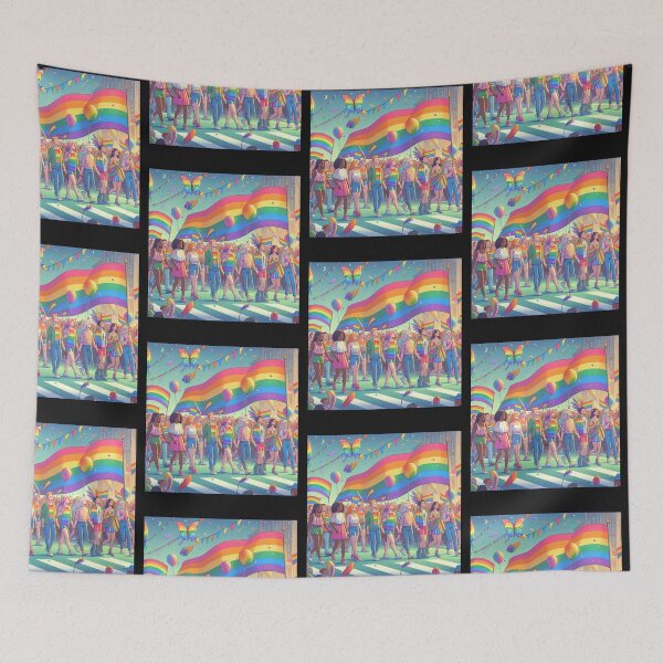 Item preview, People celebrating LGBTQ+ Pride month in a festive setting designed and sold by NeaftyFinds.