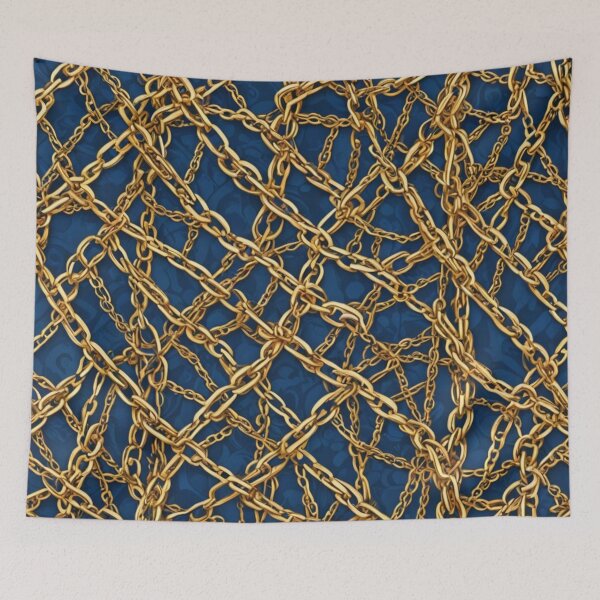 Item preview, Abstract Gold Chains on Blue Pattern designed and sold by calibrit.