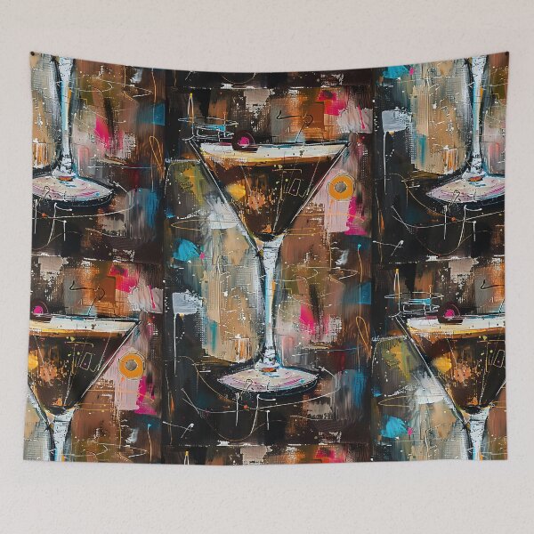 Item preview, Abstract Mixology- Vibrant Anthromorphic Espresso Martini Cocktail in Dynamic Convergence designed and sold by OlfactoART Studio.