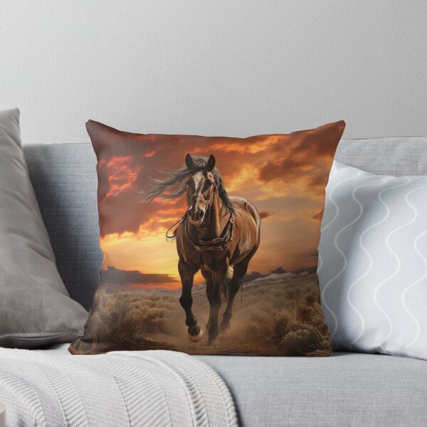 Item preview, Horse walking towards the sunset in the wild west designed and sold by Neonmountain.