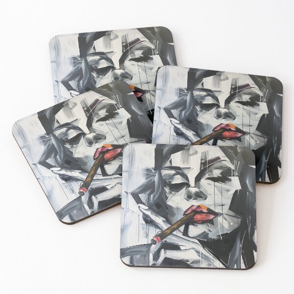 Item preview, Expressive Contrasts- Abstract Portrait with Red-Lipped Cigar Monochromatic Bold Brushstrokes designed and sold by OlfactoART Studio.