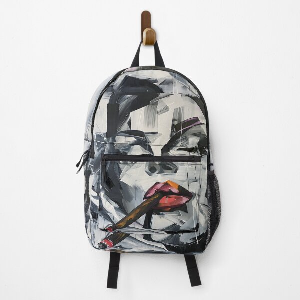 Item preview, Expressive Contrasts- Abstract Portrait with Red-Lipped Cigar Monochromatic Bold Brushstrokes designed and sold by OlfactoART Studio.