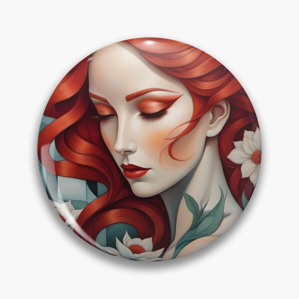 Item preview, Geometric redhead woman portrait, expressionist art designed and sold by lonelymoony.