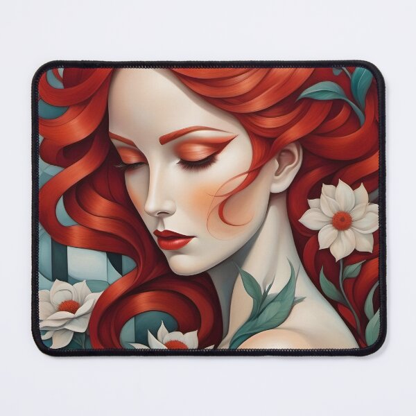 Item preview, Geometric redhead woman portrait, expressionist art designed and sold by lonelymoony.