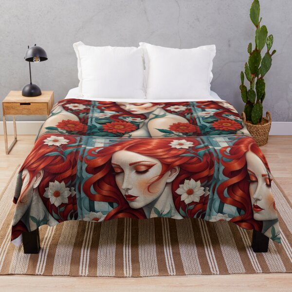 Item preview, Geometric redhead woman portrait, expressionist art designed and sold by lonelymoony.