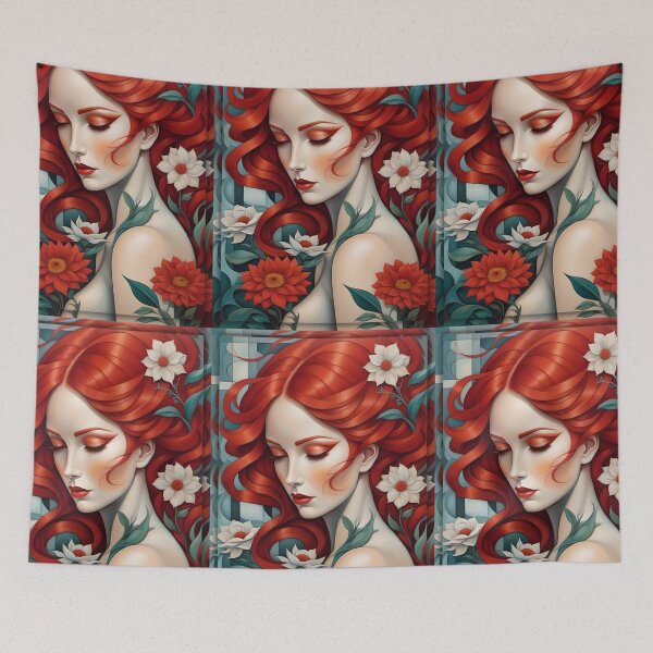 Item preview, Geometric redhead woman portrait, expressionist art designed and sold by lonelymoony.