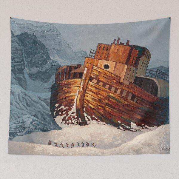 Item preview, Snow mountain shipwreck fantasy oil painting designed and sold by Yue Zeng Art Studio.