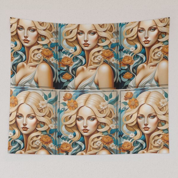 Item preview, Geometric blonde woman portrait, expressionist art designed and sold by lonelymoony.