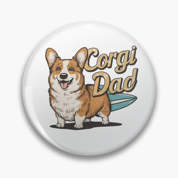 Artikelvorschau, Corgi-Vater mit Surfbrett entworfen und verkauft von Peter Stawicki.