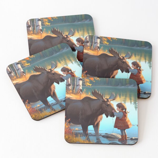 Item preview, Little girl and moose in autumn Canada designed and sold by Astralia.