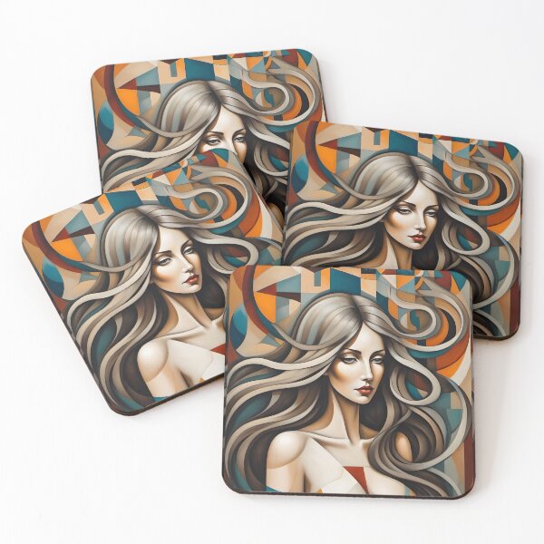 Item preview, Geometric brunette woman portrait, expressionist art designed and sold by lonelymoony.
