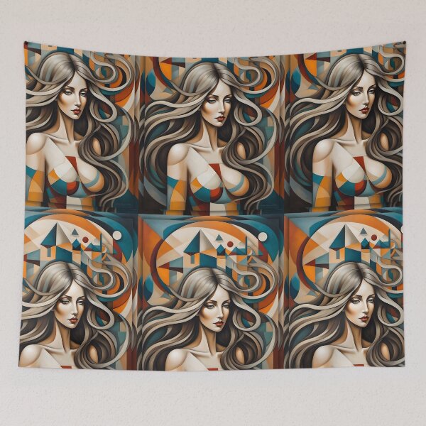 Item preview, Geometric brunette woman portrait, expressionist art designed and sold by lonelymoony.