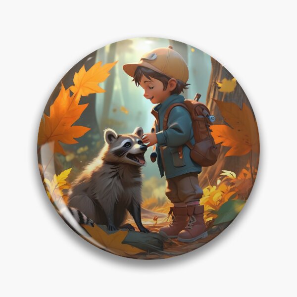 Item preview, Little boy and raccoon in autumn Canada designed and sold by Astralia.
