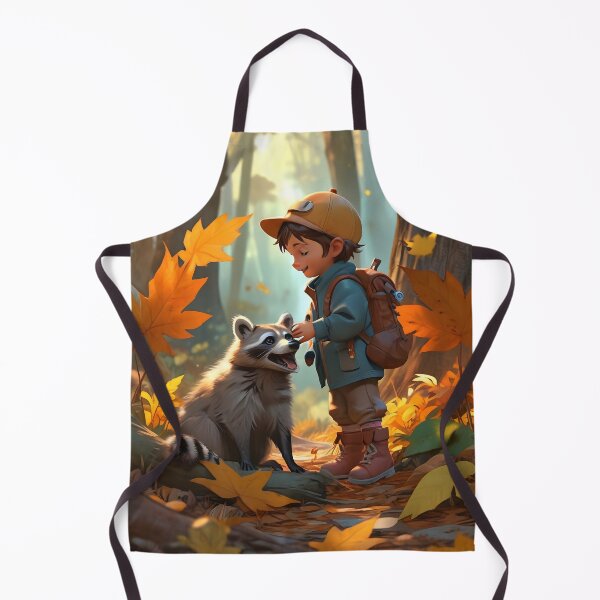 Item preview, Little boy and raccoon in autumn Canada designed and sold by Astralia.