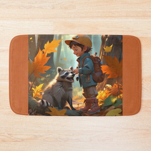 Item preview, Little boy and raccoon in autumn Canada designed and sold by Astralia.