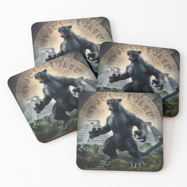 Item preview, Titan kaiju jaguar of black color in a jungle with pyramids and Mayan calendar designed and sold by Titan33.