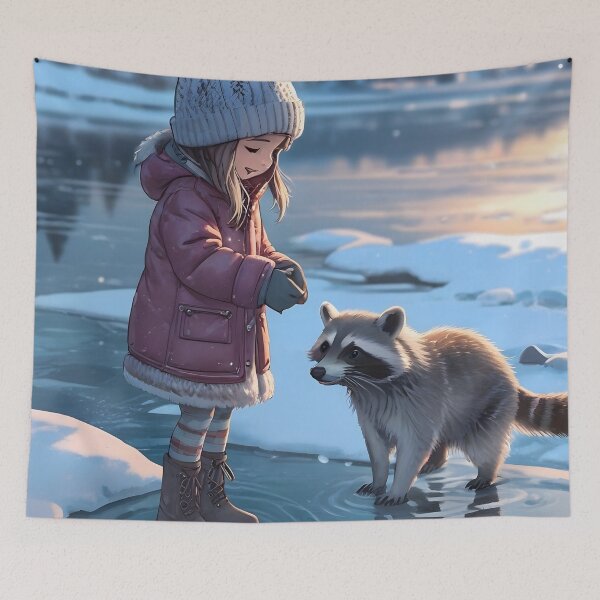 Item preview, Little girl and raccoon in winter Canada designed and sold by Astralia.