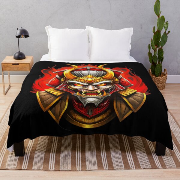 Item preview, Fierce Samurai Warrior Mask With Gold Accents and Crimson Flames designed and sold by VikArtStudio.