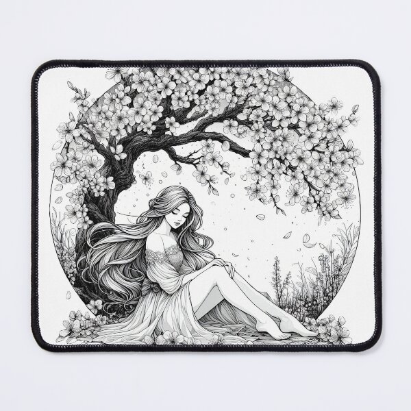 Item preview, Stylish Black and White Print - Girl Under Flowering Tree designed and sold by lloreleya.