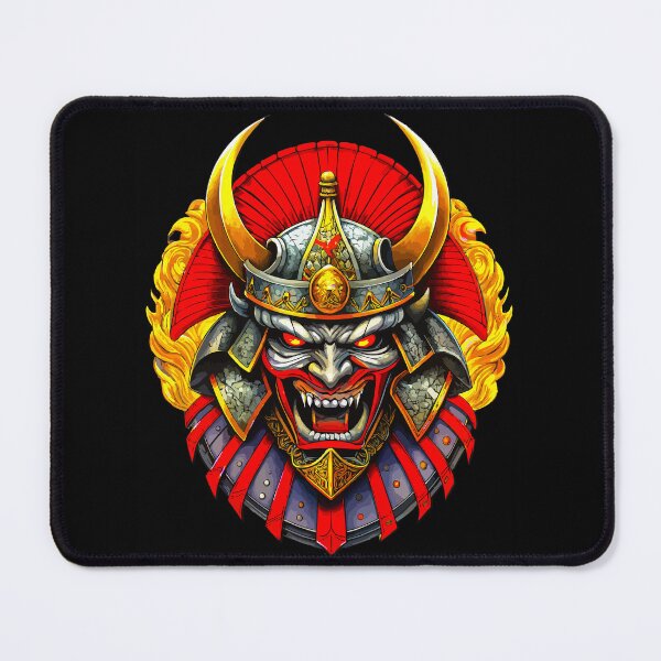 Item preview, Fierce Samurai Warrior Mask With Gold Accents and Flames designed and sold by VikArtStudio.