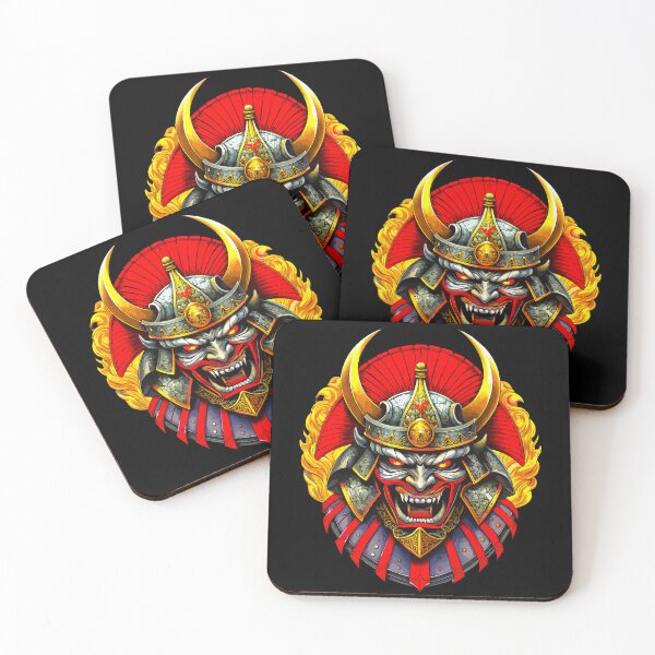 Item preview, Fierce Samurai Warrior Mask With Gold Accents and Flames designed and sold by VikArtStudio.