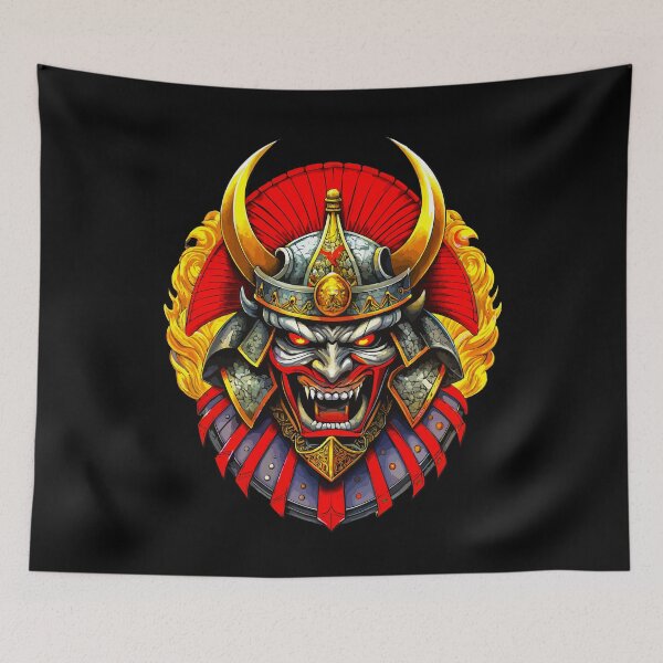 Item preview, Fierce Samurai Warrior Mask With Gold Accents and Flames designed and sold by VikArtStudio.