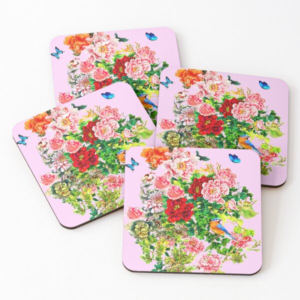 Item preview, Flowers, beautiful exotic butterflies a bird in an explosion of love, pink background designed and sold by SueKnox.