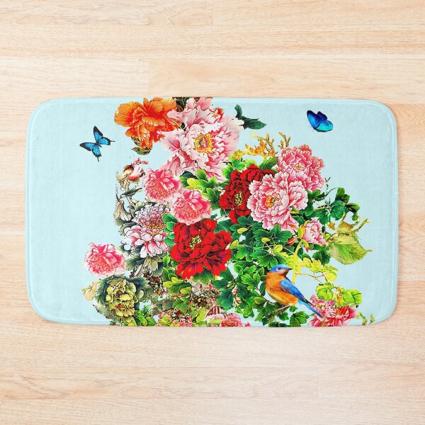Item preview, Flowers, beautiful exotic butterflies a bird in an explosion of love, blue background designed and sold by SueKnox.
