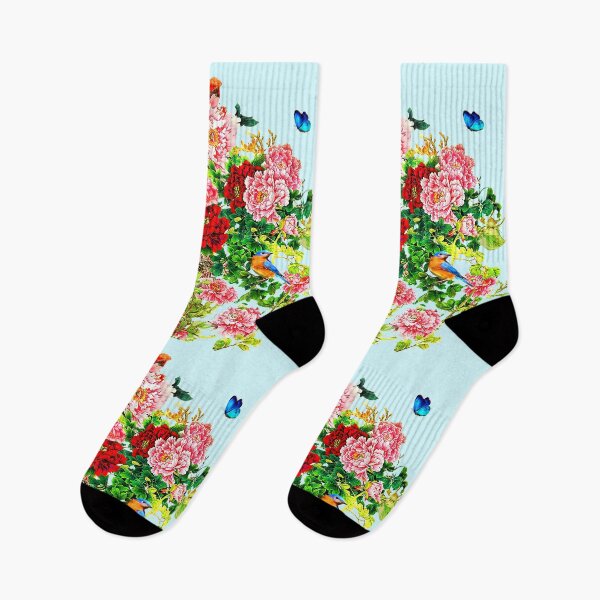 Item preview, Flowers, beautiful exotic butterflies a bird in an explosion of love, blue background designed and sold by SueKnox.