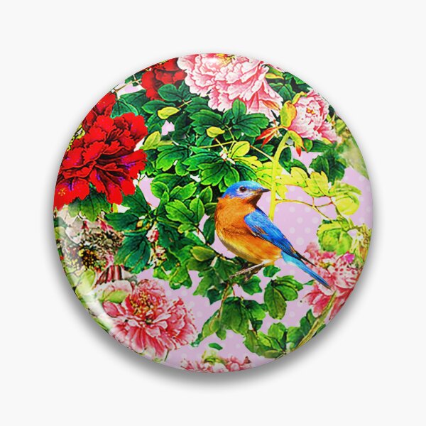 Item preview, SK Exquisite flowers, Butterflies, and a Bird on a poker dot pink background  designed and sold by SueKnox.