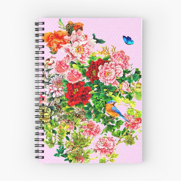 Item preview, SK Exquisite flowers, Butterflies, and a Bird on a poker dot pink background  designed and sold by SueKnox.