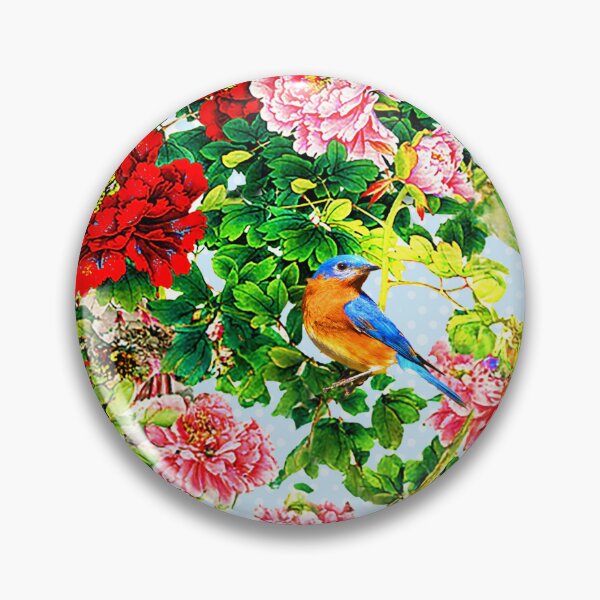 Item preview, SK Exquisite flowers, Butterflies, and a Bird on a poker dot blue background  designed and sold by SueKnox.