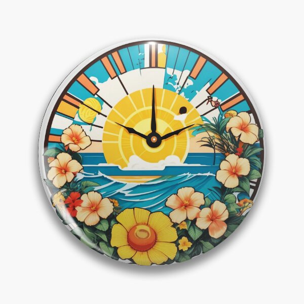 Item preview, Sunset Beach Clock By The Ocean with Orchids designed and sold by NautiChic.