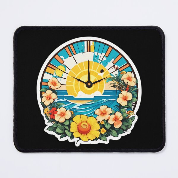 Item preview, Sunset Beach Clock By The Ocean with Orchids designed and sold by NautiChic.