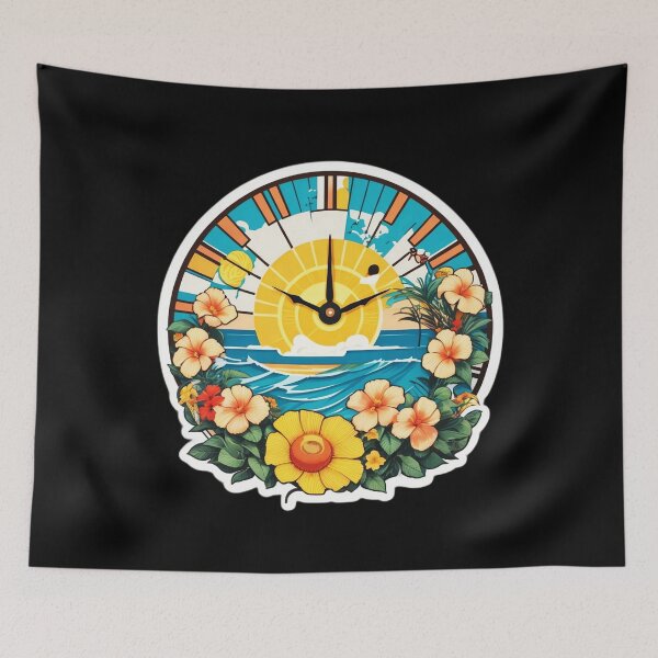 Item preview, Sunset Beach Clock By The Ocean with Orchids designed and sold by NautiChic.