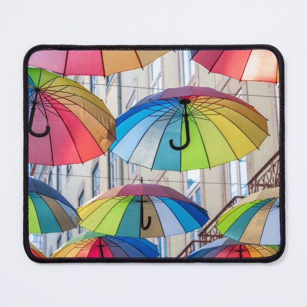Item preview, Umbrellas in Lisbon, Portugal art print- bright cheerful summer - street and travel photography designed and sold by Christa Stroo Photography.