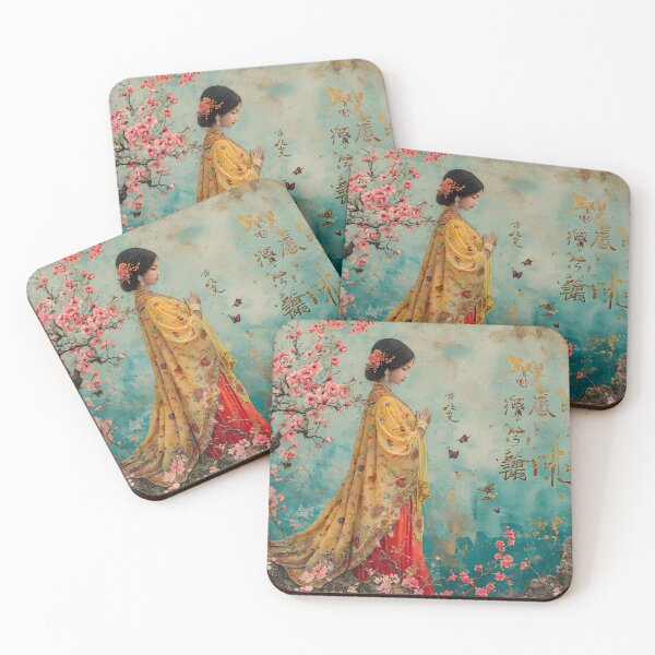 Item preview, Woman in traditional attire surrounded by cherry blossoms designed and sold by Artessie.