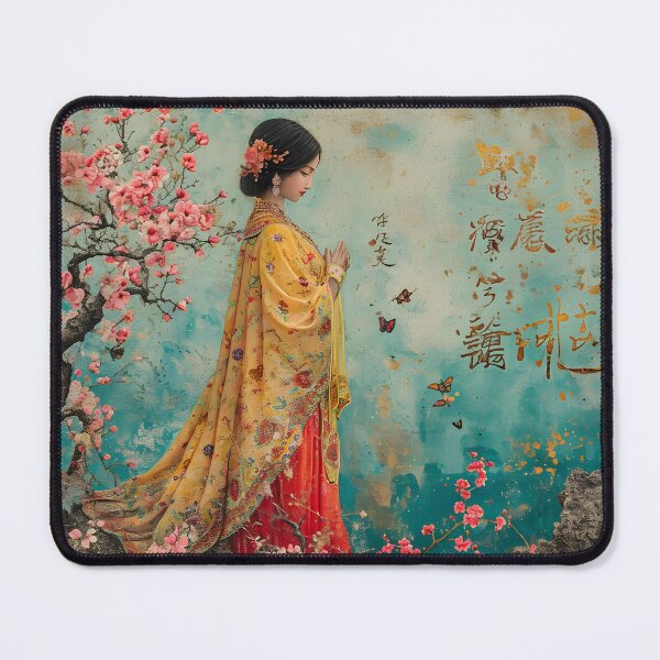 Item preview, Woman in traditional attire surrounded by cherry blossoms designed and sold by Artessie.