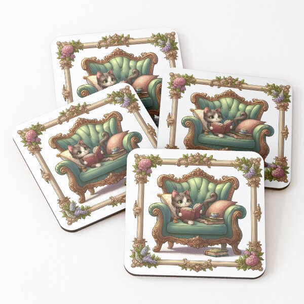 Item preview, Cat in Antique Chair Reading Book - Cozy Art Print designed and sold by lloreleya.