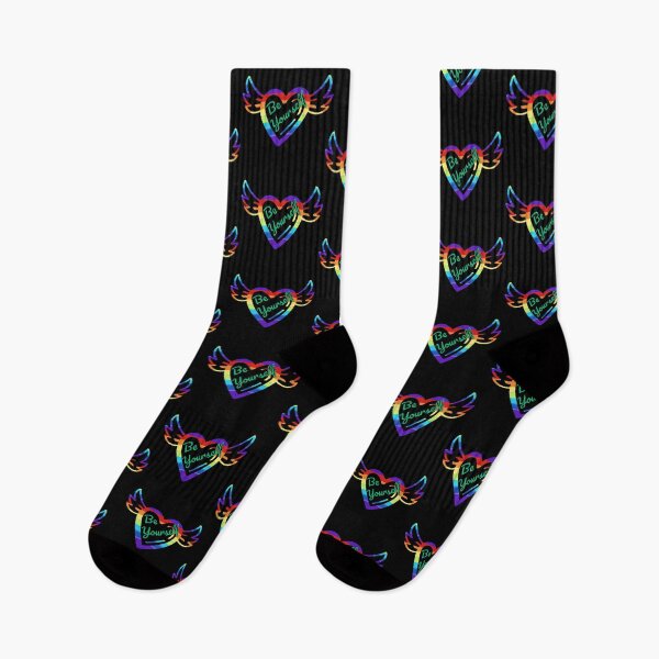 Item preview, A heart with rainbow-colored wings flying freely with the quote Be Yourself. For LGBT pride month designed and sold by HippoInkStudio.