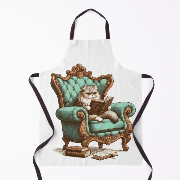 Item preview, Scientist Cat in Antique Chair Reading Book - Whimsical Art Print designed and sold by lloreleya.