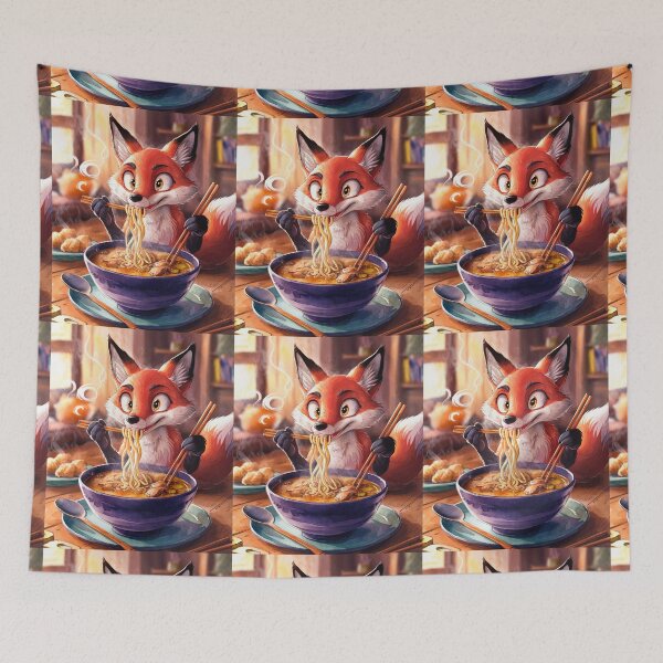 Artikelvorschau, Fuchsporträt. Fuchs mit Ramen, Fuchs isst Ramen, Fuchsnudeln, Fantasiefuchs, wunderlicher Fuchs entworfen und verkauft von FoxVibes.